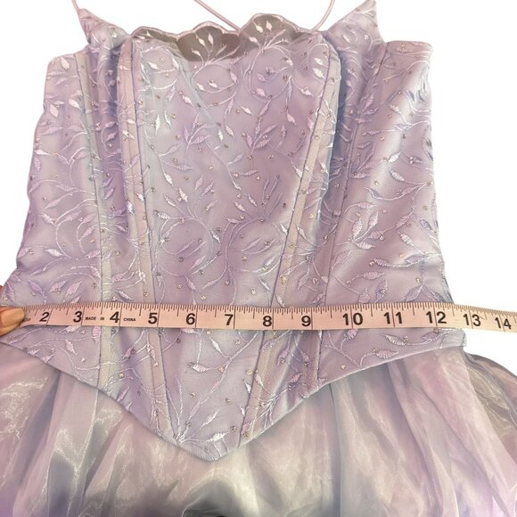 Vintage Lenovia Blue Corset Lace Up Tulle Ball Gown XS Made in USA Formal - Picture 8 of 10